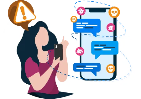 ilustracion de chica con movil con riesgos de ataques